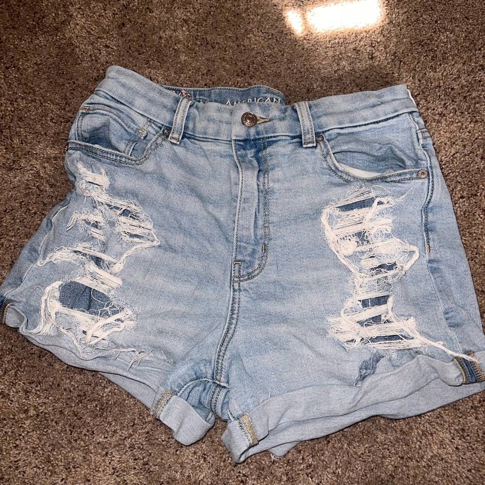 American Eagle Outfitters Women's Ripped Light Blue Jean Shorts